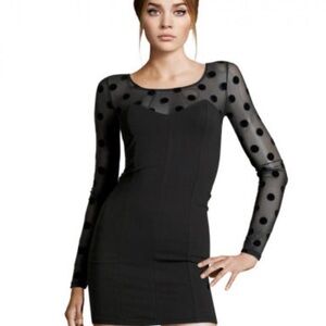 Le Chateau Black Dress with Polka Dot Sleeves